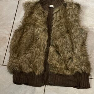 Kim Rogers Chocolate Knit Vest with Faux Fur Trim